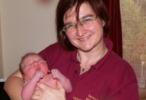 Edward with our midwife Verena Burns